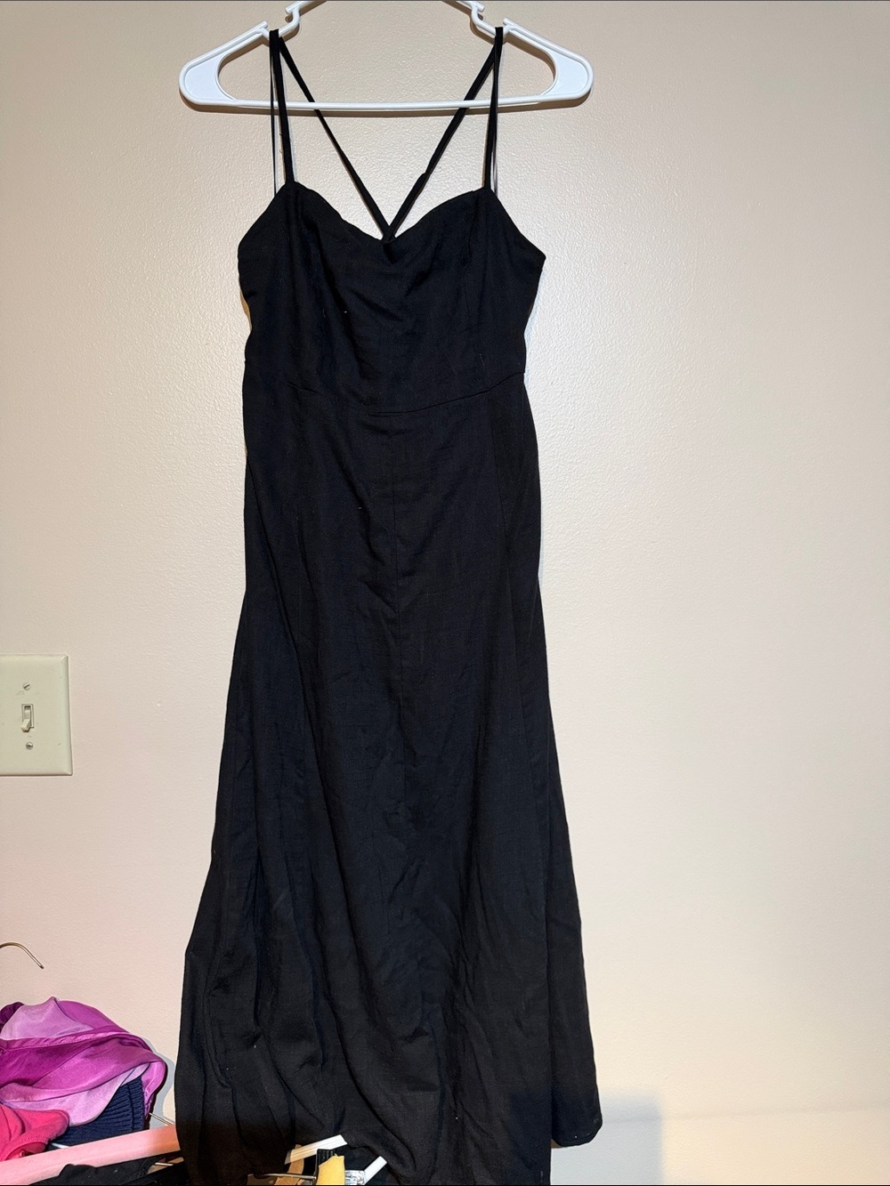 Sunday in Brooklyn Black Slip Dress with Crisscross Straps cotton linen blend